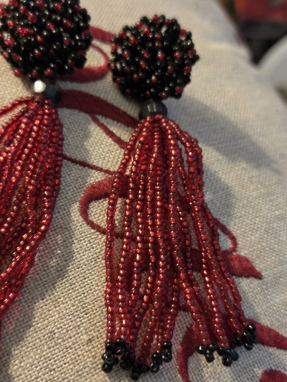 Beautiful Handmade Vintage Long Bead Tassel • Boho Earrings